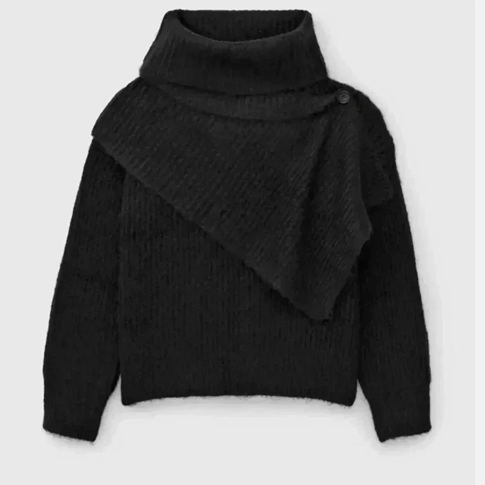 NWT Thakoon Chunky Scarf Ribbed Knit Turtleneck Sweater Black Size Small